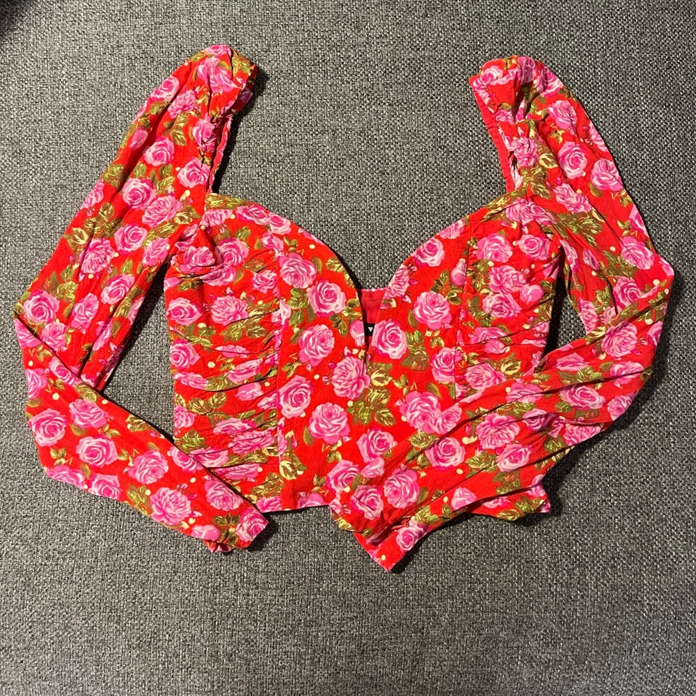 Zara Cropped Rose Patterned Top